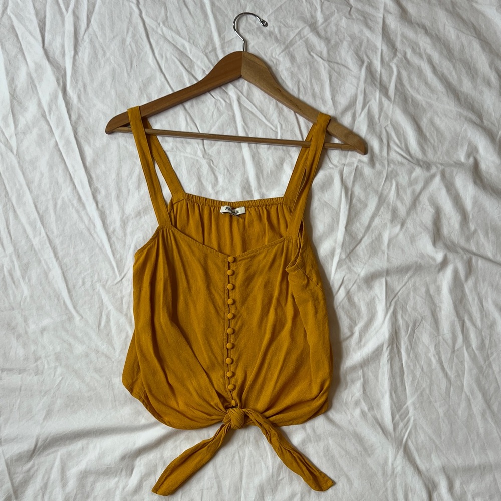 Madewell Mustard Button-Front Tie Tank Top